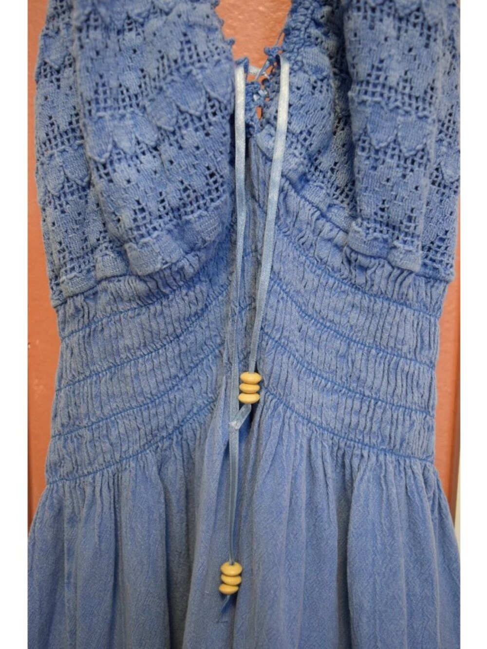 BLANCO BY NATURE MAYA HIGH LOW CROCHET DRESS IN DENIM - Picture 6 of 10